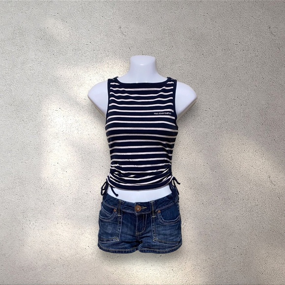 Vintage Polo Jeans Co. Ralph Lauren Navy Blue & White Striped Top - Picture 1 of 6